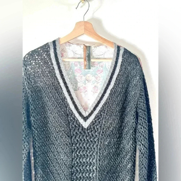 Aratta Silent Journey Open Knit Mixed Media Sweater Front Tunic Duster Small - Picture 3 of 10